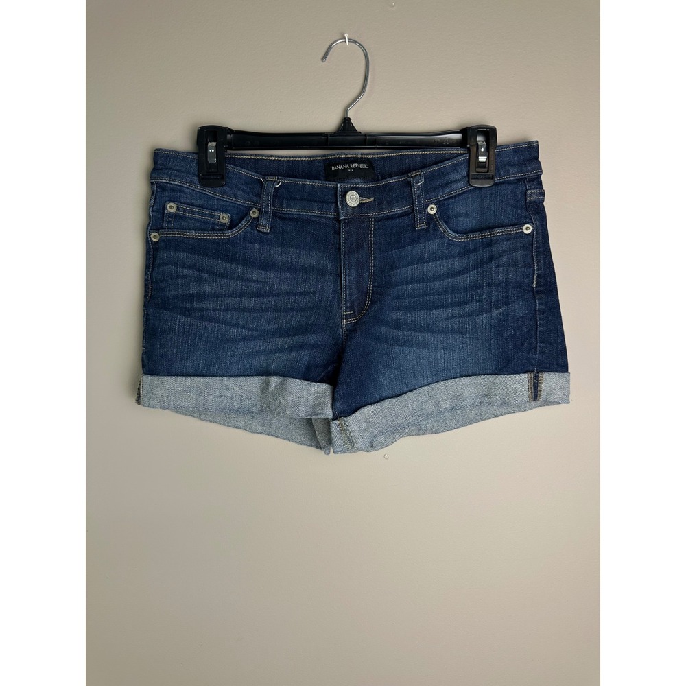 Banana Republic Dark Wash‎ Cuffed Denim Shorts W28 Size 6 Blue Jean Mid Rise